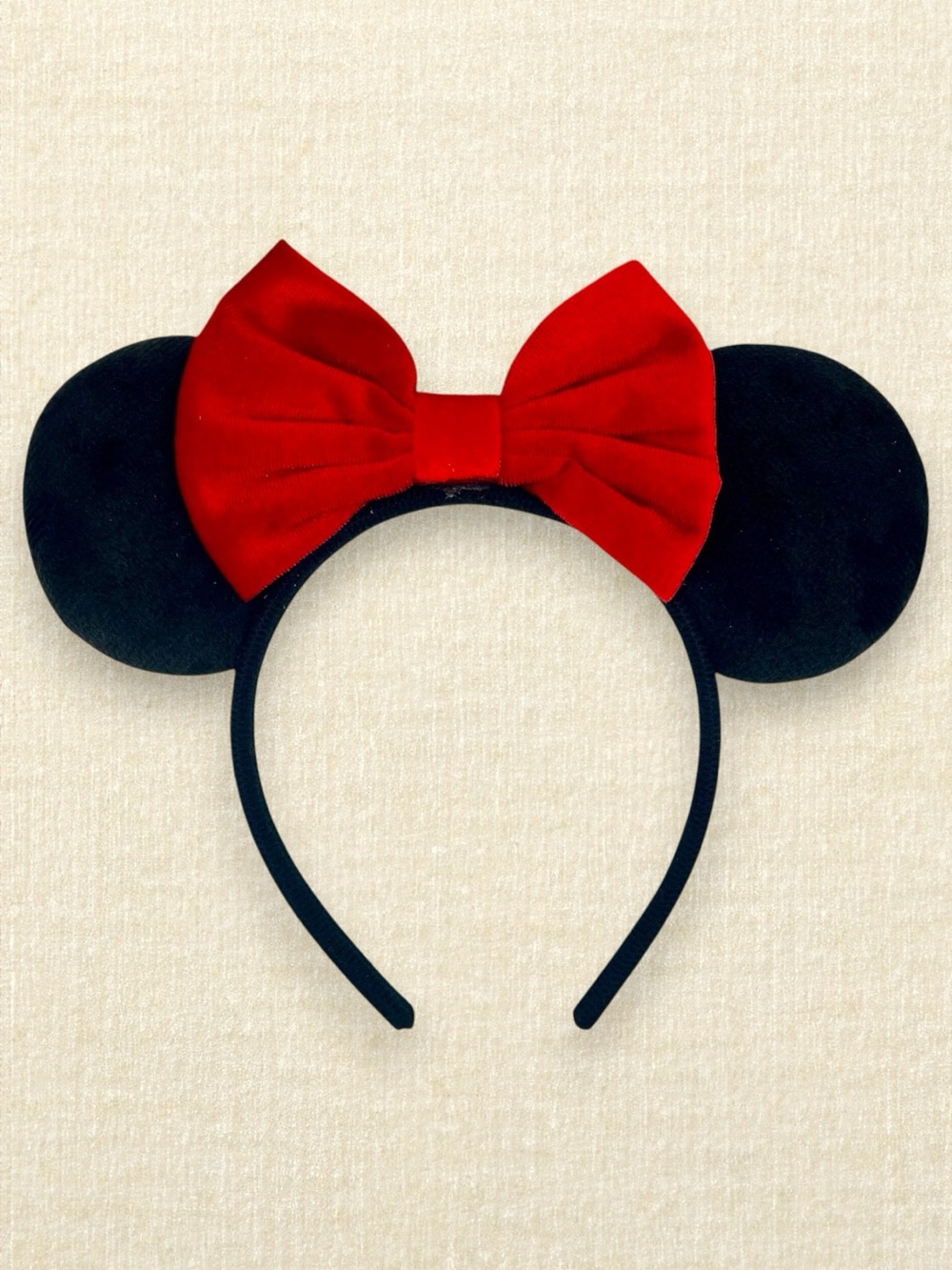 Classic Black Velvet Minnie Ears – Red Bow | Disney-Inspired Minnie Mouse Ears